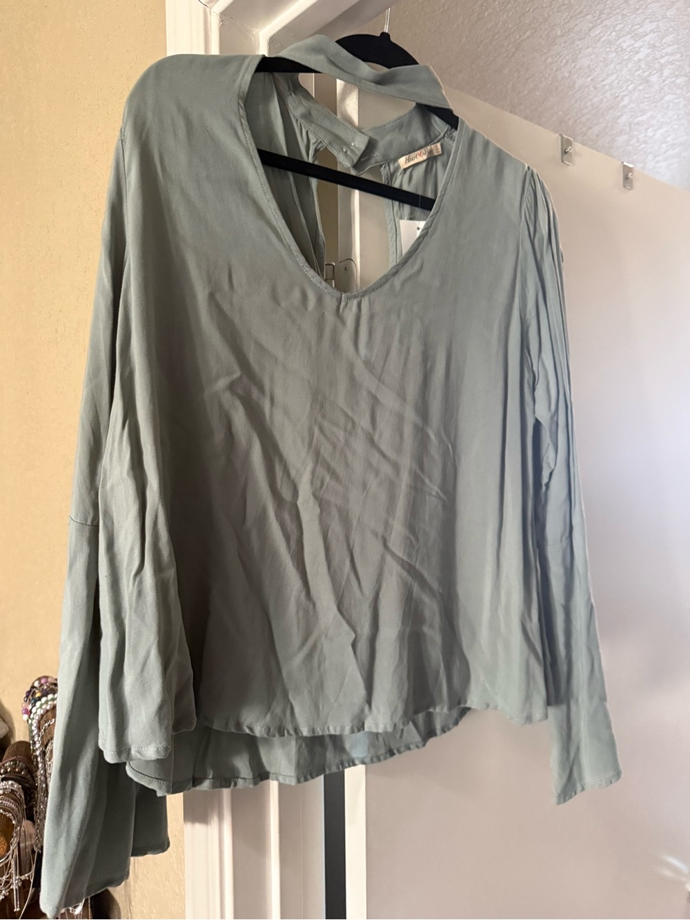 Heart Hips Sage Green V-Neck Long Sleeve Blouse